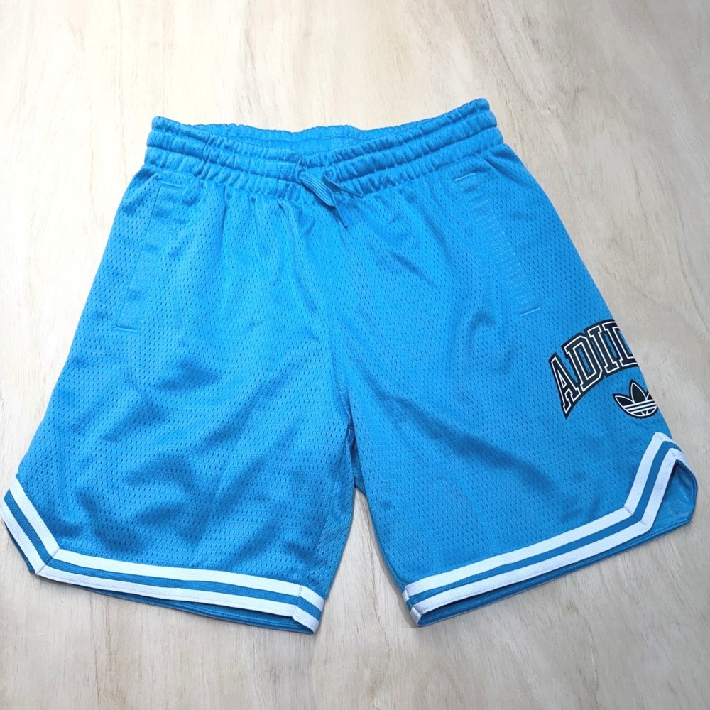Adidas Originals Boys Mesh Basketball Shorts Sky Rush Blue Trefoil‎ Sm 9/10Y NEW